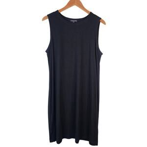 Eileen Fisher Viscose Jersey Knit Stretch Tank Dress Black LARGE Crewneck